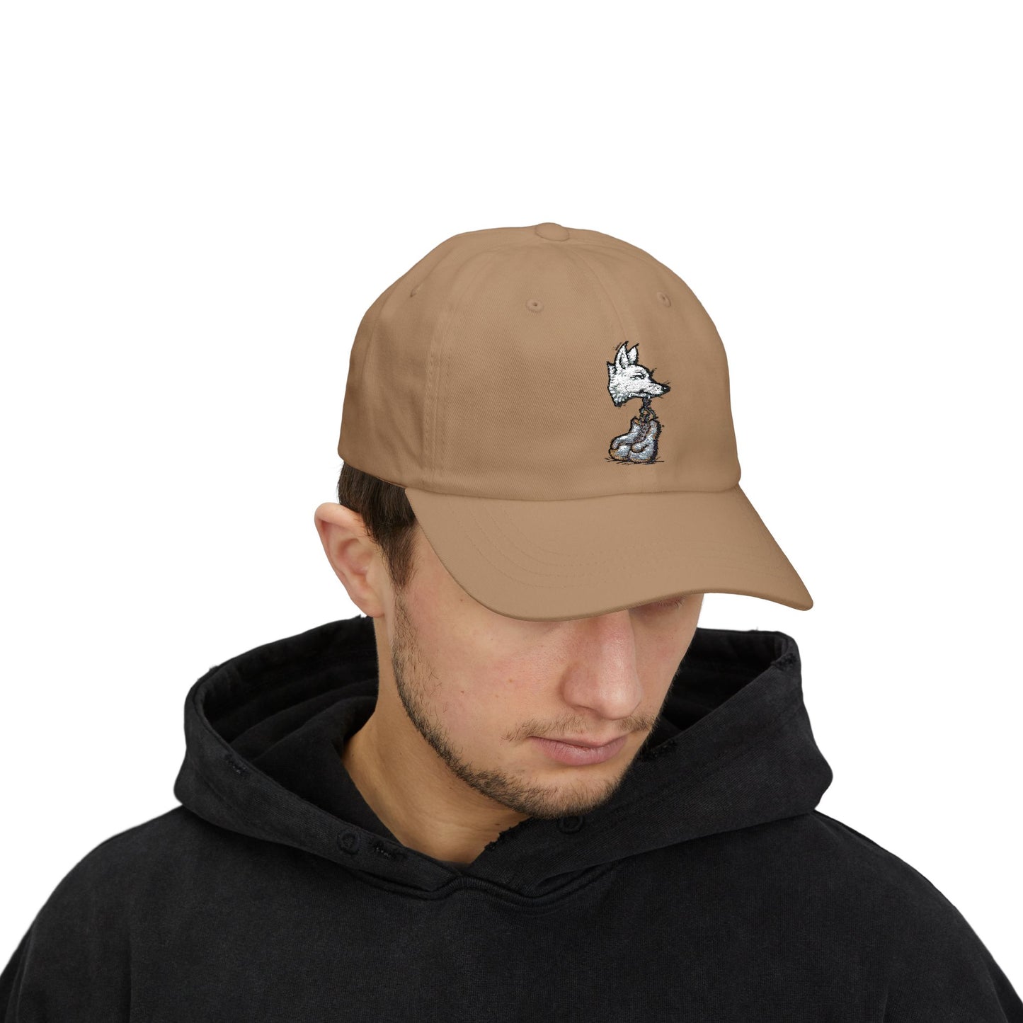 Coyote Boxing Dad Hat - Unisex Garage Gym Cap with Embroidered Wild Dog & Gloves - Streetwear Fighter Style